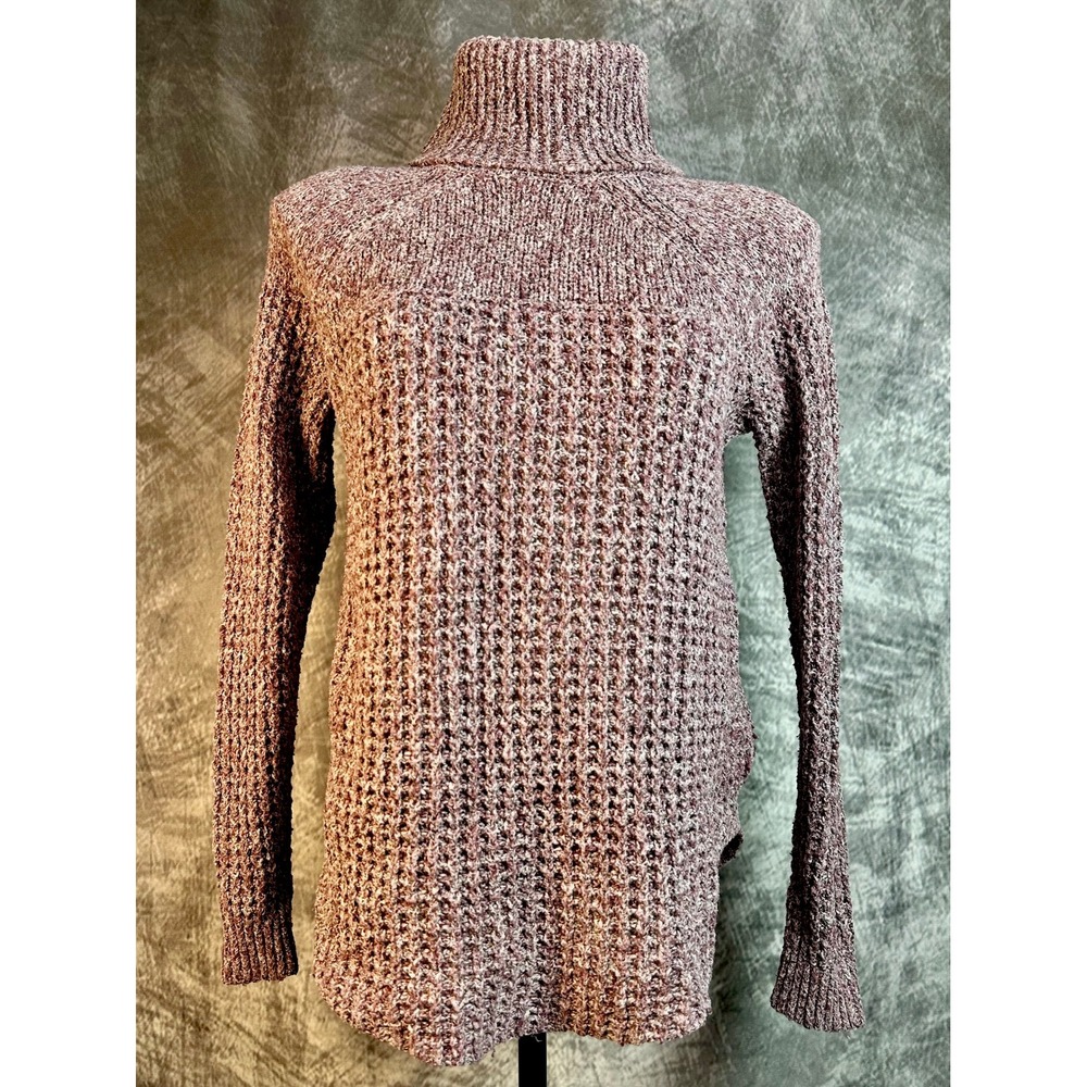 Abercrombie & Fitch Turtleneck Sweater Womens S Burgundy Marled Waffle Knit